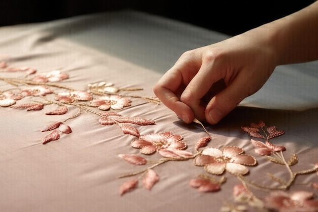 embroidered hands working